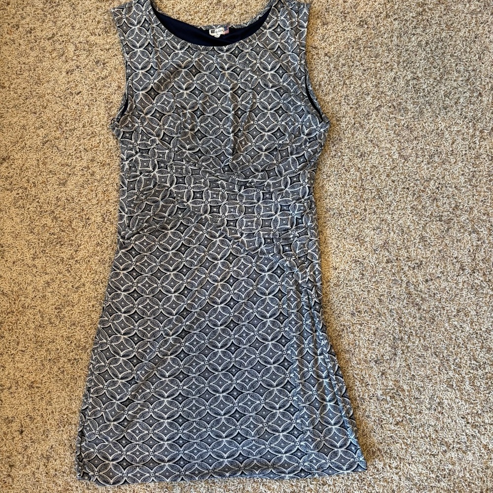 Kut From The Kloth Moller Knit Ruched Faux Wrap Dress 14 Blue & White Sleeveless - Picture 11 of 11